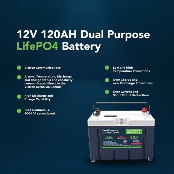 12V 120AH Group 27 LiFePO4 Battery Cranking & Deep Cycle Lithium Battery (Dual Purpose)