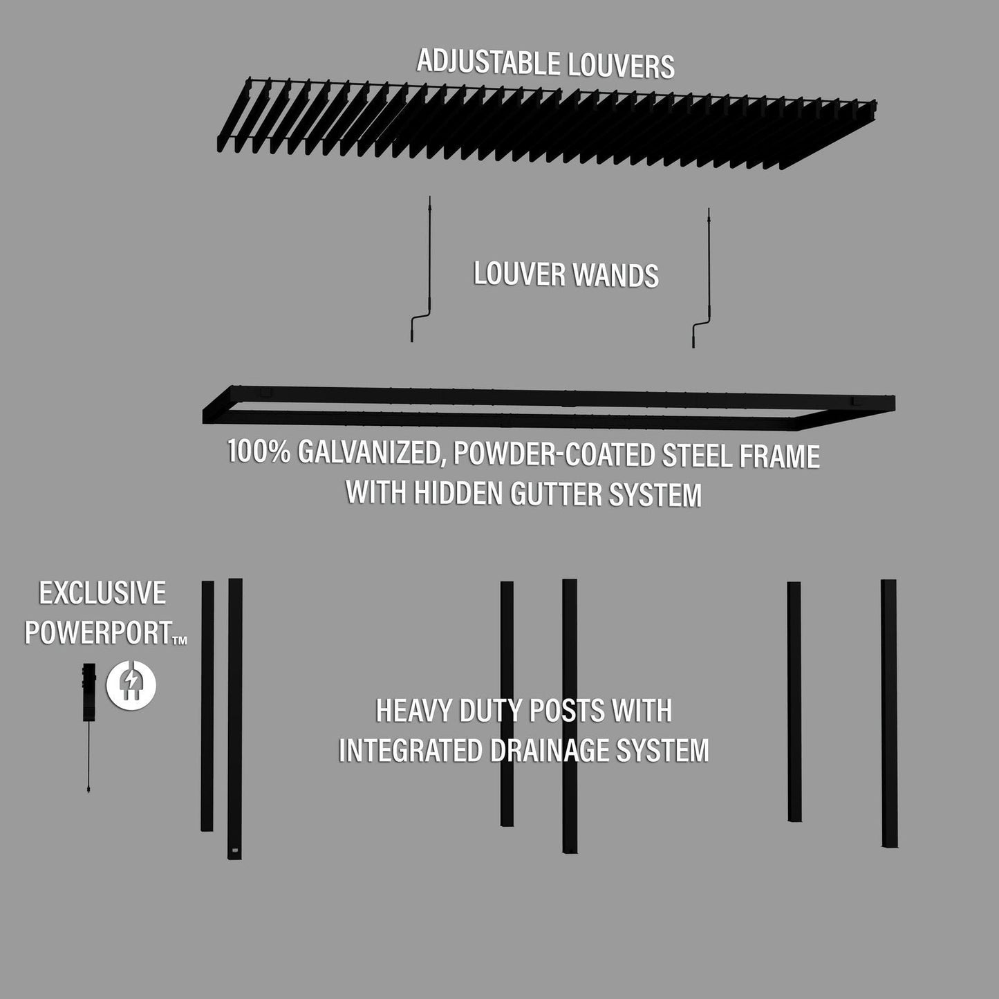 20×10 Sarasota Steel Louvered Pergola