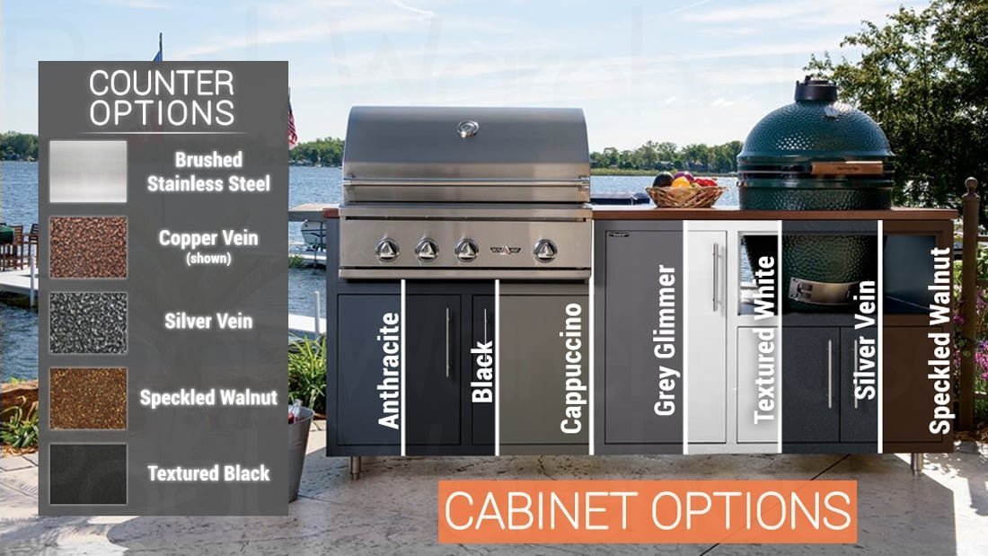 Challenger Designs 83″ Kamado Grill & Built-in Grill Outdoor Kitchen Island