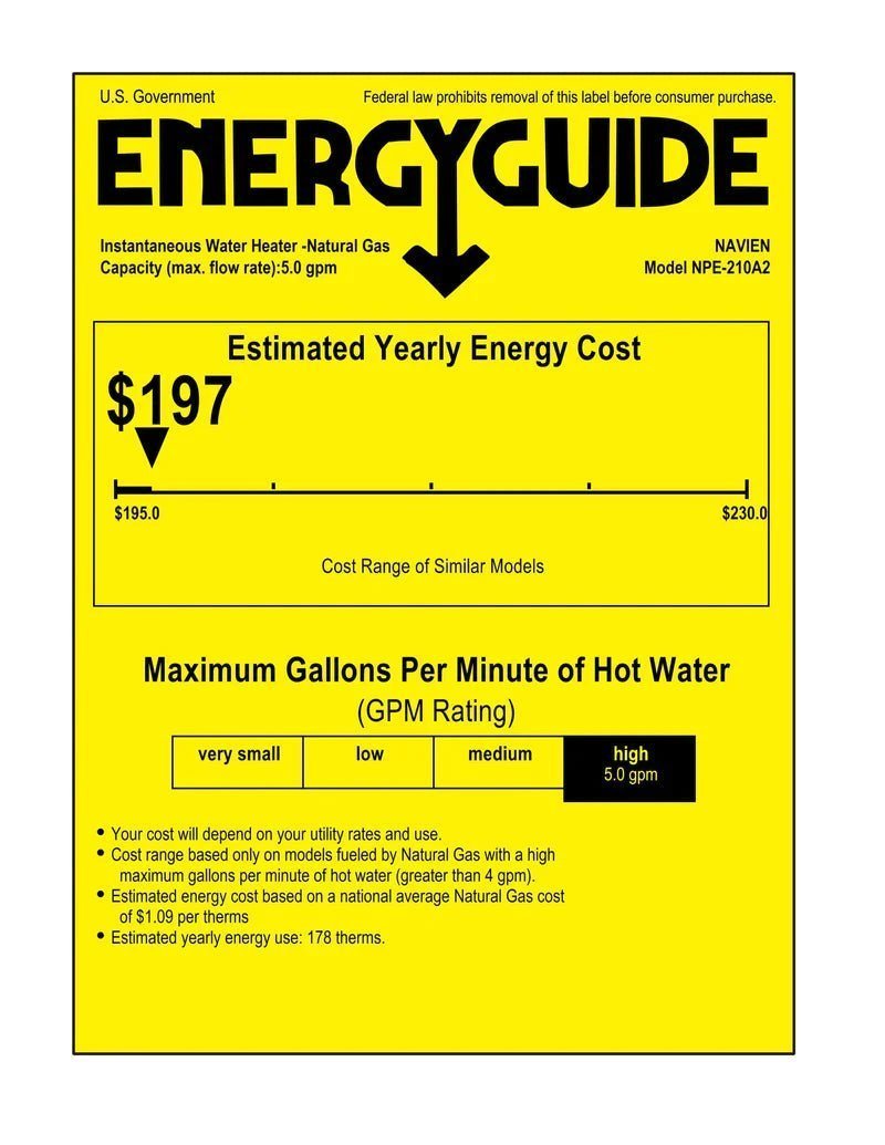 Navien NPE-210A2 High efficiency Condensing Tankless Water Heater