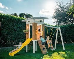 Avenlur Forest Modern Backyard Outdoor Swing Set 2 Swings And Trapeze Bar