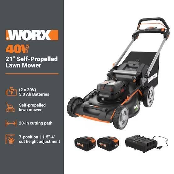 Worx 40-volt 21-in Cordless Self-propelled Lawn Mower 5 Ah