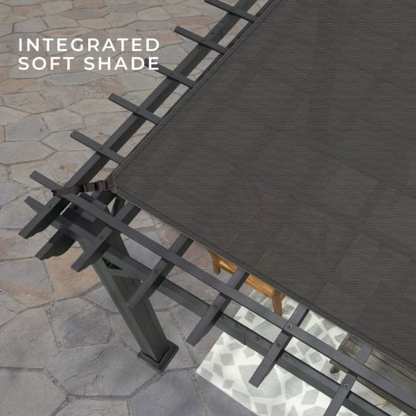 Backyard Discovery Stratford 14' x 10' Black Steel Pergola with Soft Canopy