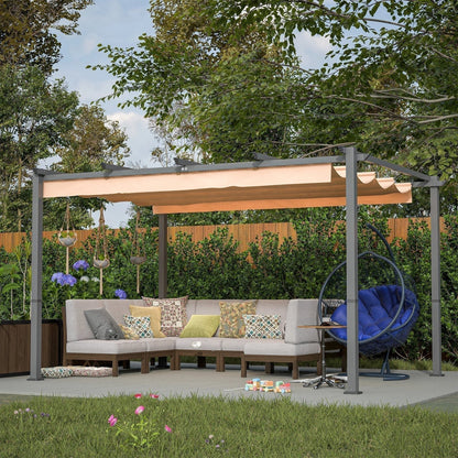 Stylish 10′ x 13′ Aluminum Patio Pergola with Retractable Canopy – Perfect Backyard Shade Shelter for Outdoor Parties