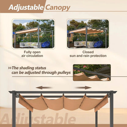 Stylish 10′ x 13′ Aluminum Patio Pergola with Retractable Canopy – Perfect Backyard Shade Shelter for Outdoor Parties