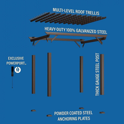 12 x 10 Ashford Traditional Steel Pergola With Sail Shade Soft Canopy