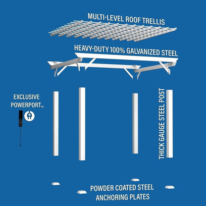 12×10 Hawthorne Traditional Steel Pergola With Sail Shade Soft Canopy