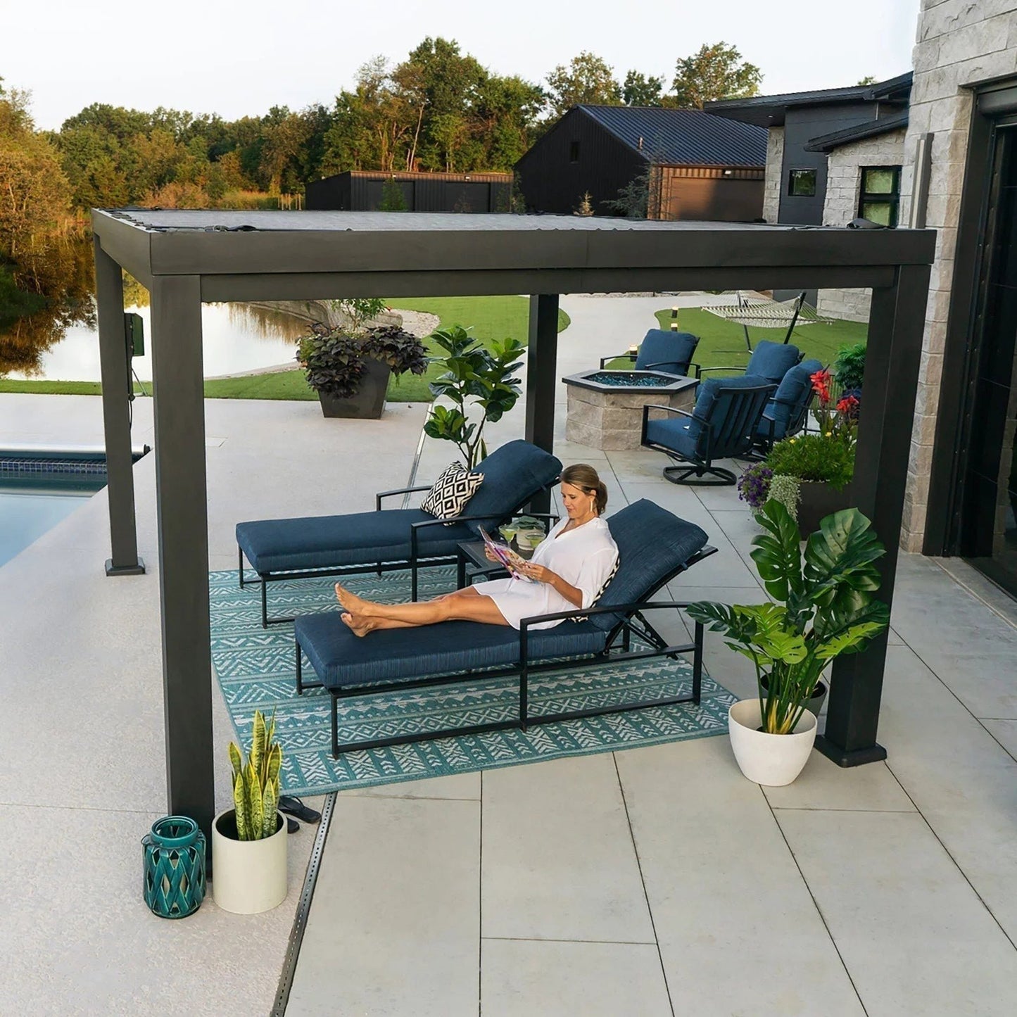 12×10 Trenton Modern Steel Pergola With Sail Shade Soft Canopy