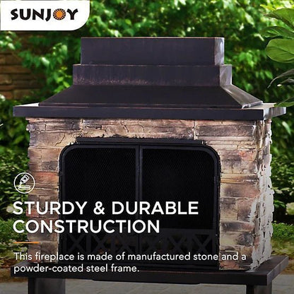 Sunjoy Canyon Wood-Burning Fireplace, Heats 2.14 sq. ft.