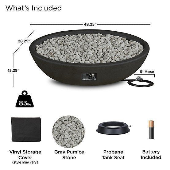 Real Flame 48.25 in. x 28.25 in. Riverside Oval Propane Gas Fire Bowl, Shale