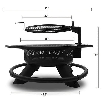 Red Mountain Valley 47 in. Wood-Burning Fire Pit with Adjustable BBQ Grate, Geometric
