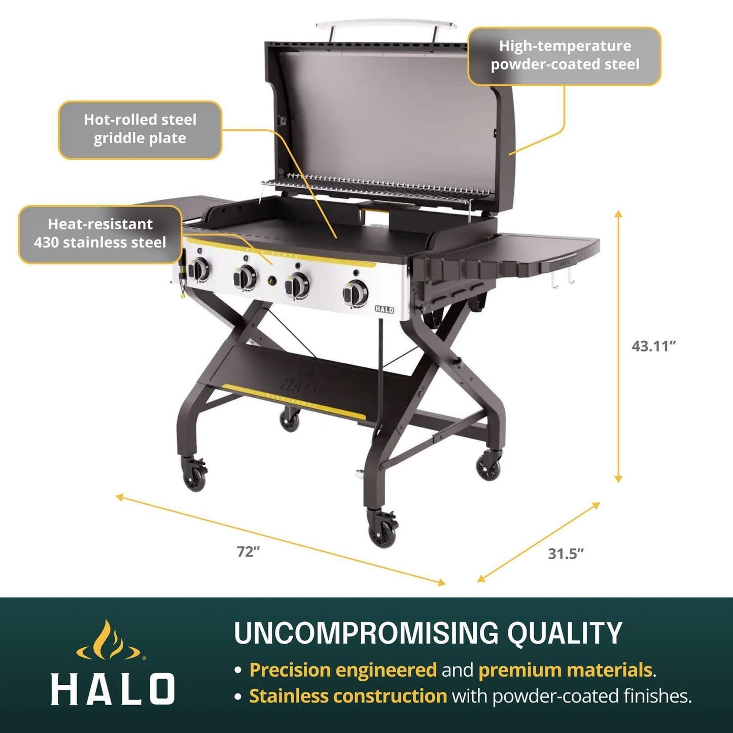 Halo Elite4B Outdoor Griddle | Dual Zone Burner System | Wind-Proof & Wall-to-Wall Heat | Natural Gas Compatible | Up to 750°F | 5-Year Warranty | 10