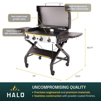 Halo Elite4B Outdoor Griddle | Dual Zone Burner System | Wind-Proof & Wall-to-Wall Heat | Natural Gas Compatible | Up to 750°F | 5-Year Warranty | 10