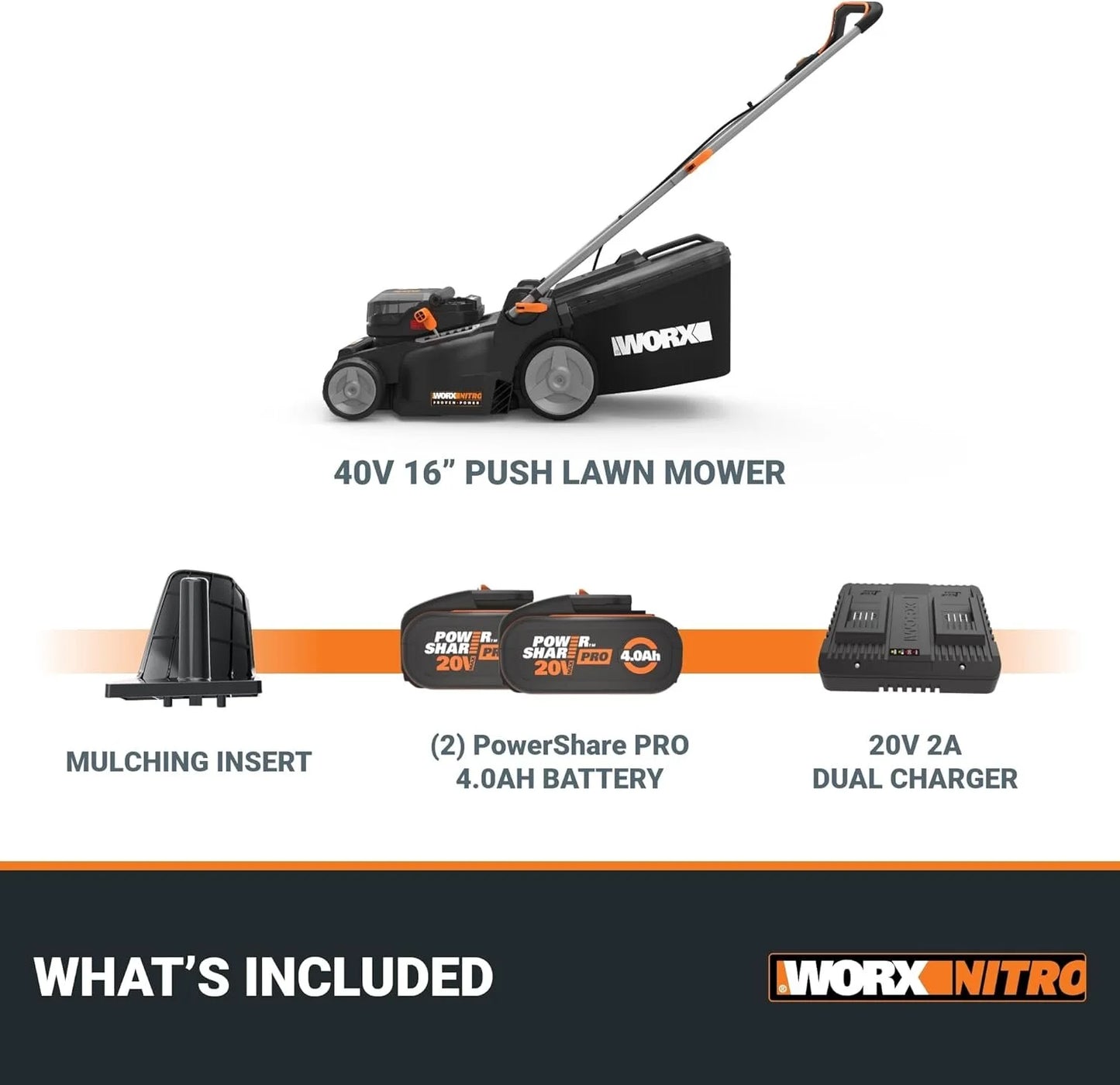 WORX Nitro 40V 16″ Cordless Lawn Mowers w/Brushless Motor 2.0 & Intellicut.