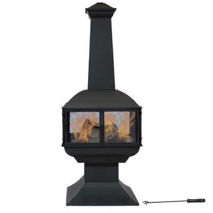 Sunnydaze 57″ 360-Degree View Steel Wood-Burning Chiminea with Grate, Poker, and Cover