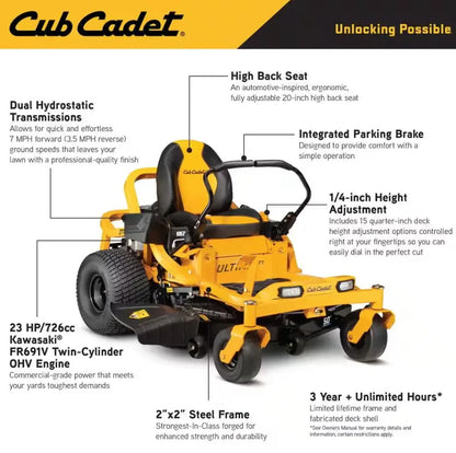 Cub Cadet Ultima ZT1 50″ Zero-Turn Riding Lawn Mower – Power, Precision & Comforts.