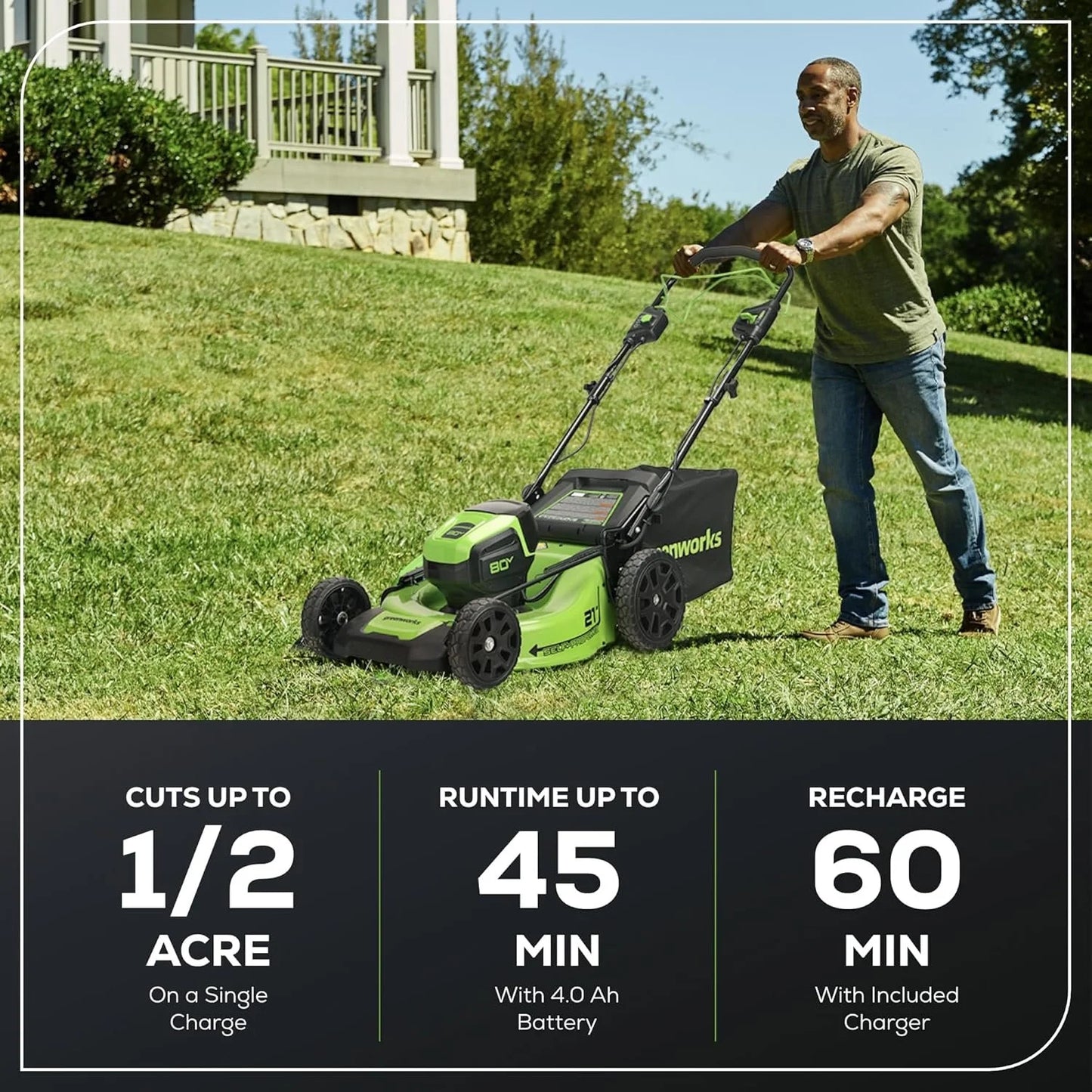 Greenworks 80V 21″ Cordless Self-Propelled Lawn Mowers.