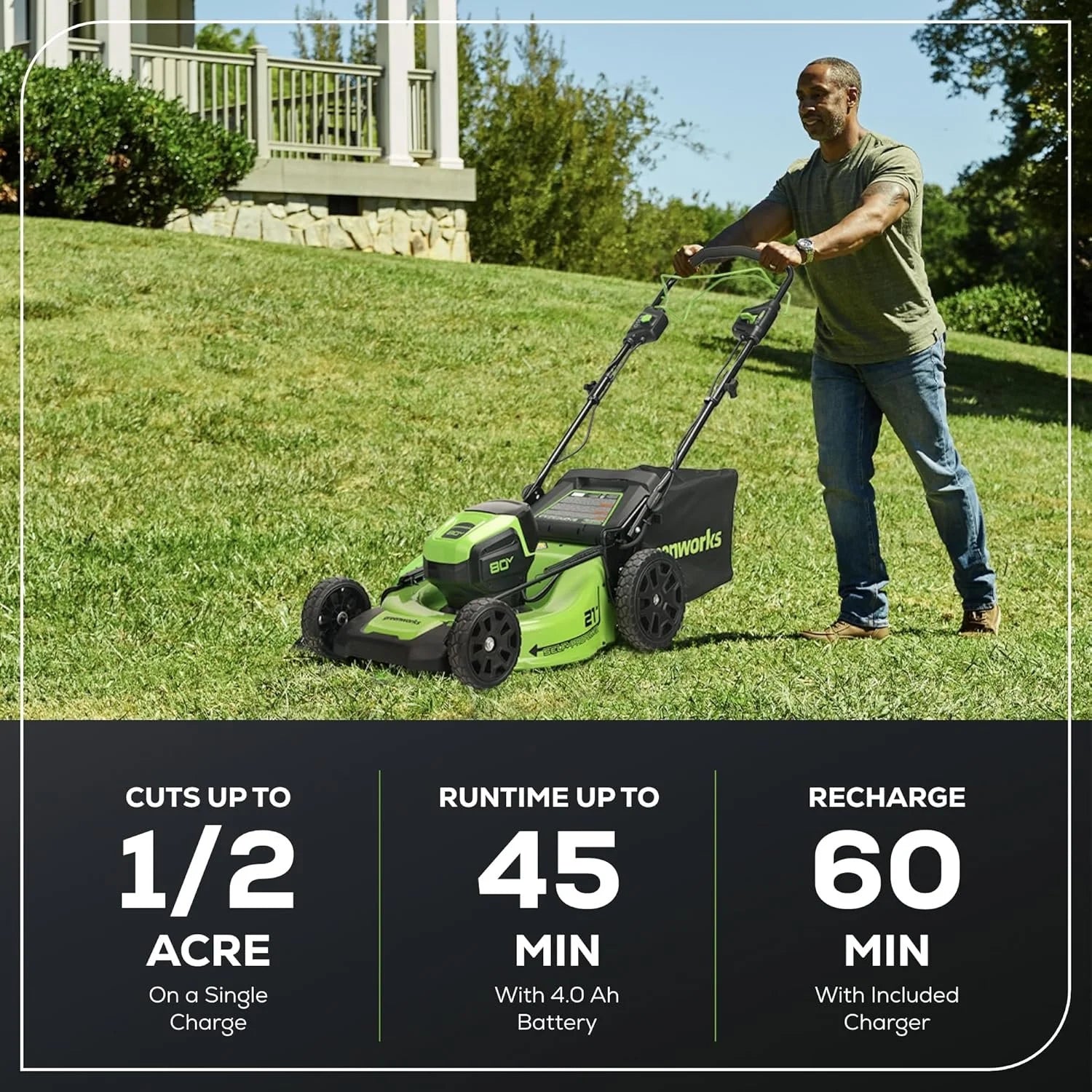 Greenworks 80V 21″ Cordless Self-Propelled Lawn Mowers.