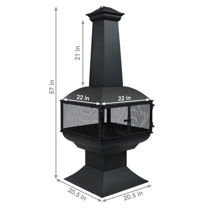 Sunnydaze 57″ 360-Degree View Steel Wood-Burning Chiminea with Grate, Poker, and Cover