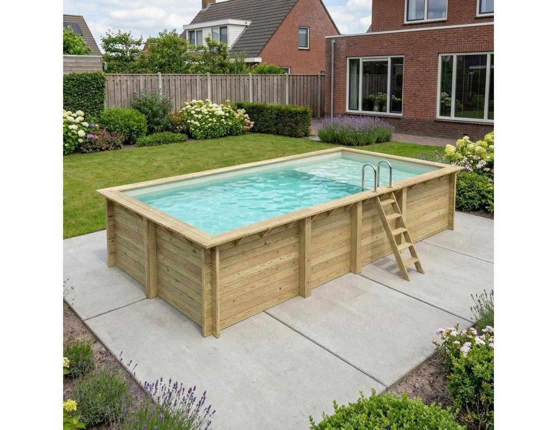 Piscine bois Sevilla 145 8.57 x 4.57 x 1.45 m + Bâche à bulles 180 μ + Bâche hiver 280 gr/m²
