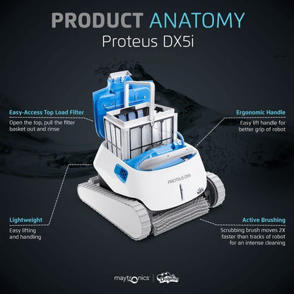 Dolphin Proteus DX5i Wi-Fi Robotic Pool Cleaner with Waterline Scrubber – For Pools up to 50 ft