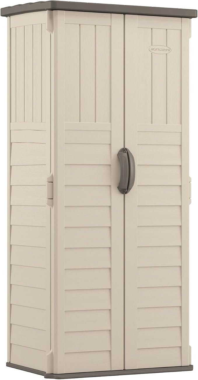 Suncast Vertical Outdoor Storage Shed with All-Weather Construction, Vanilla