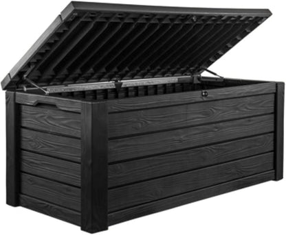 Keter Westwood 150-Gallon Resin Outdoor Storage Box | Weather-Resistant Deck Bin for Patio Cushions, Garden Tools & Pool Accessories – Dark Grey