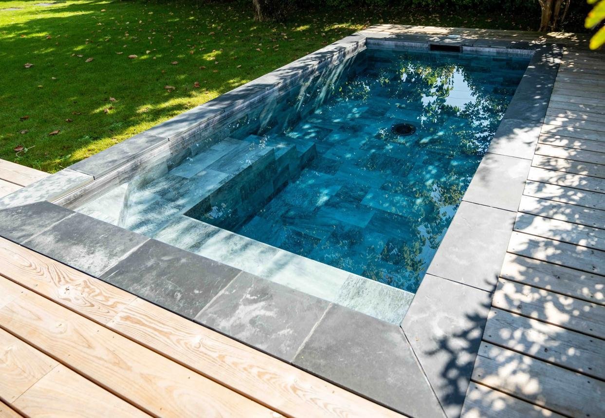 Mini piscine bloc polystyrène4 x 2.50 x 1.50 m : avec liner pierre de bali : Basalt