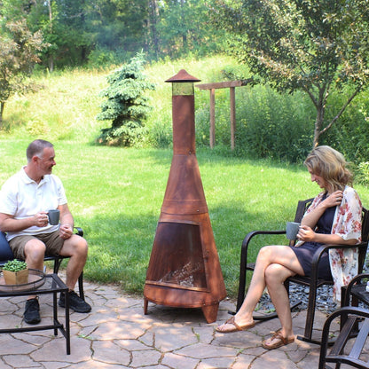 Sunnydaze 70″ Rust Patina Finish Steel Wood-Burning Chiminea with Spark Screen