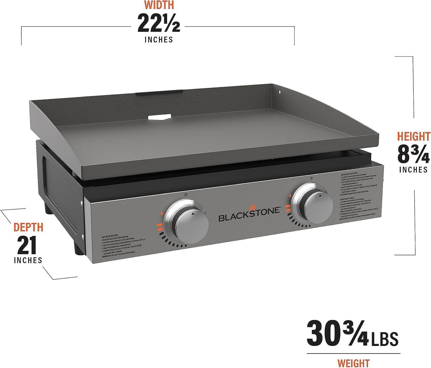 Blackstone 22″ Portable Tabletop Griddle – Dual Burner Flat Top Grill, 24,000 BTU Propane with Stainless Steel Faceplate & Rear Grease System