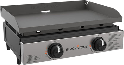 Blackstone 22″ Portable Tabletop Griddle – Dual Burner Flat Top Grill, 24,000 BTU Propane with Stainless Steel Faceplate & Rear Grease System