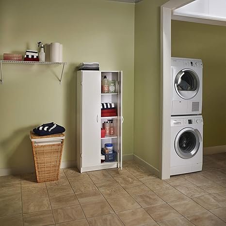 ClosetMaid Pantry Cabinet Cupboard with 2 Doors, Adjustable Shelves, Standing, Storage for Kitchen, Laundry or Utility Room, White