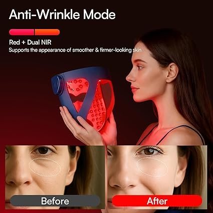 INIA Glow 4D Wireless Red Light Therapy Mask for face – Dual NIR, 320 LEDs, 4 Modes, Under-Eye Cooling, Cordless & Rechargeable LED Face Mask for Home & Travel, Skincare Gifts for Women Mom Wife, Blue