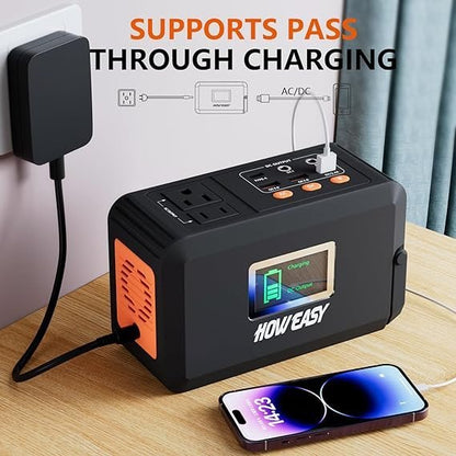 HOWEASY Portable Power Station,120W(240W Peak) Solar Generator,88Wh Lithium Battery Power with 110V AC Outlet/DC/USB/LED Light for Outdoor Camping Trip Hunting Emergency(Solar Panel Optional)