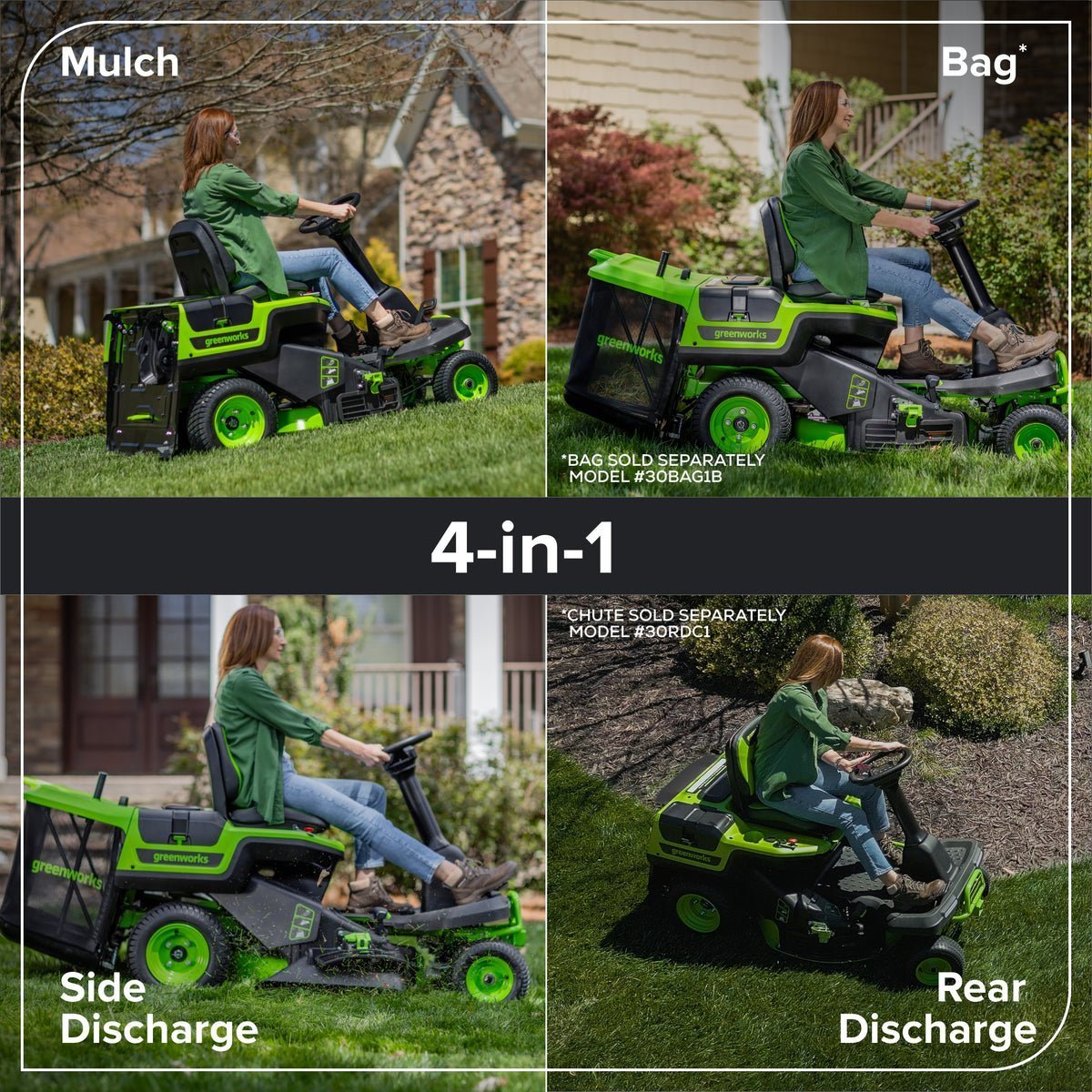Greenworks 80V 30” Crossovert Riding Lawn Tractor With 6.0 Ah Batteries & 600-Watt Charger