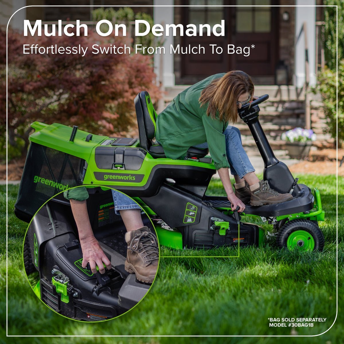 Greenworks 80V 30” Crossovert Riding Lawn Tractor With 6.0 Ah Batteries & 600-Watt Charger
