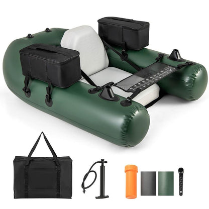 Costway Inflatable Fishing Float Tube with Foldable Padded Seat and Adjustable Footrest