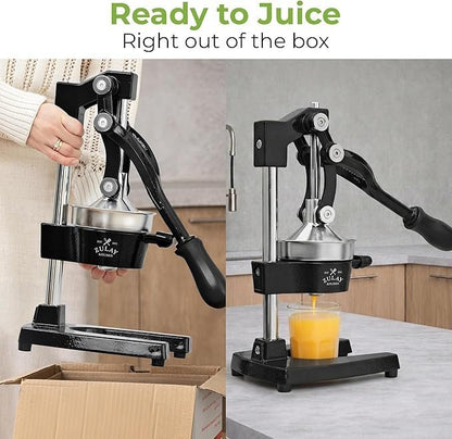 Zulay Kitchen Cast Iron Juicer – Easy-to-Clean Heavy-Duty Manual Juicer, Professional Citrus Juicer – Stainless Steel Lemon Squeezer – Manual Citrus Press & Orange Squeezer – Orange Juicer (Black)