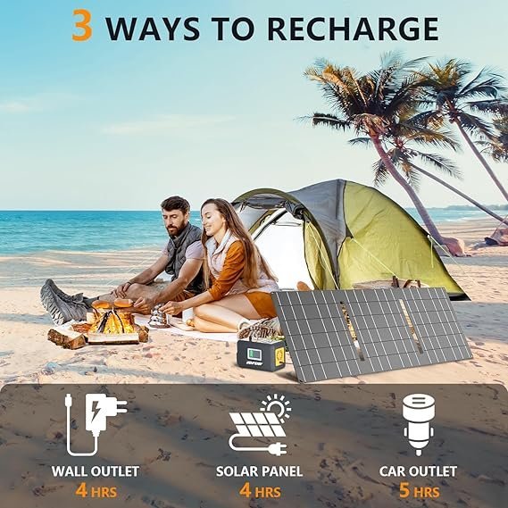 HOWEASY Portable Power Station,120W(240W Peak) Solar Generator,88Wh Lithium Battery Power with 110V AC Outlet/DC/USB/LED Light for Outdoor Camping Trip Hunting Emergency(Solar Panel Optional)