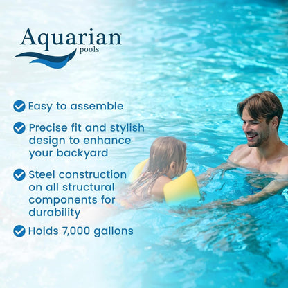 Aquarian 21ft x 52in Round Steel-Frame Above Ground Swimming Pool – Phoenix Series, DIY Outdoor Backyard Pool