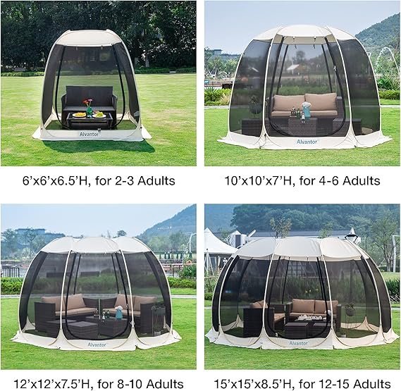 Alvantor Pop Up Screen House Gazebo with Mosquito Netting, Instant UV Resistant Sun Shelter for Patio & Backyard, Portable Canopy Tent for 2-10 Person