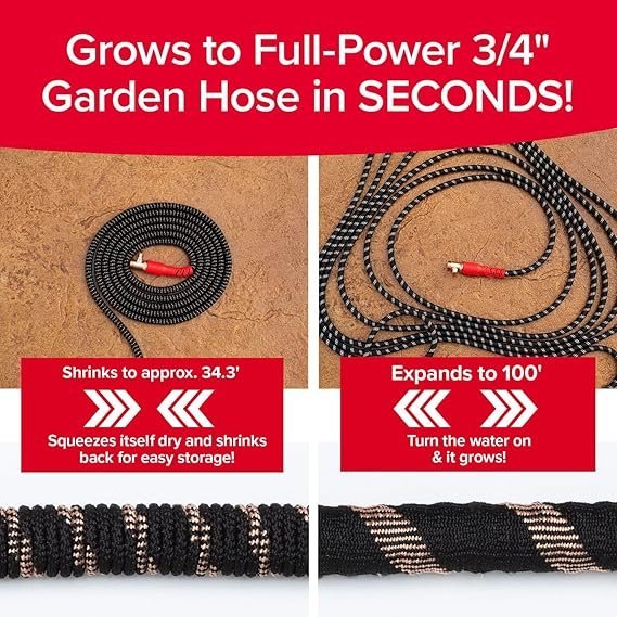 Pocket Hose 100 FT Copper Head Expandable Garden Hose with Pocket Pivot, No Tangles, AS SEEN ON TV, 360° Swivel, Tri-Tex Tubing, Force Field Jacket, Lead-Free, No-Kink, Anti-Burst w/APT