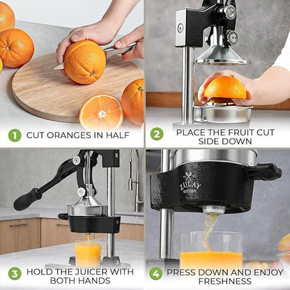 Zulay Kitchen Cast Iron Juicer – Easy-to-Clean Heavy-Duty Manual Juicer, Professional Citrus Juicer – Stainless Steel Lemon Squeezer – Manual Citrus Press & Orange Squeezer – Orange Juicer (Black)