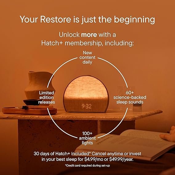 Hatch Restore 3 Sunrise Alarm Clock, Sound Machine, Smart Light (Putty) – White Noise, Screen-Free Sleep Routine