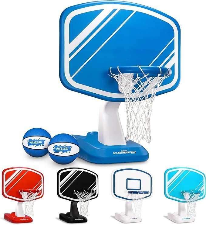 GoSports Splash Hoop Swimming Pool Basketball Game, Includes Poolside Water Basketball Hoop, 2 Balls and Pump – Choose Your Style