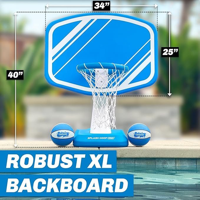 GoSports Splash Hoop Swimming Pool Basketball Game, Includes Poolside Water Basketball Hoop, 2 Balls and Pump – Choose Your Style