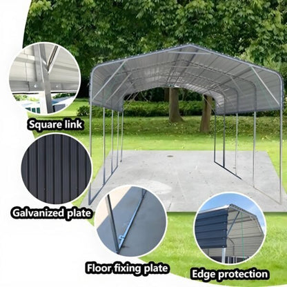 11x19FT Heavy Duty Metal Carport | Galvanized Outdoor Shelter for Cars, Boats & Parties