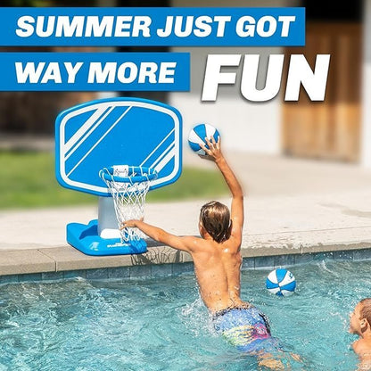GoSports Splash Hoop Swimming Pool Basketball Game, Includes Poolside Water Basketball Hoop, 2 Balls and Pump – Choose Your Style