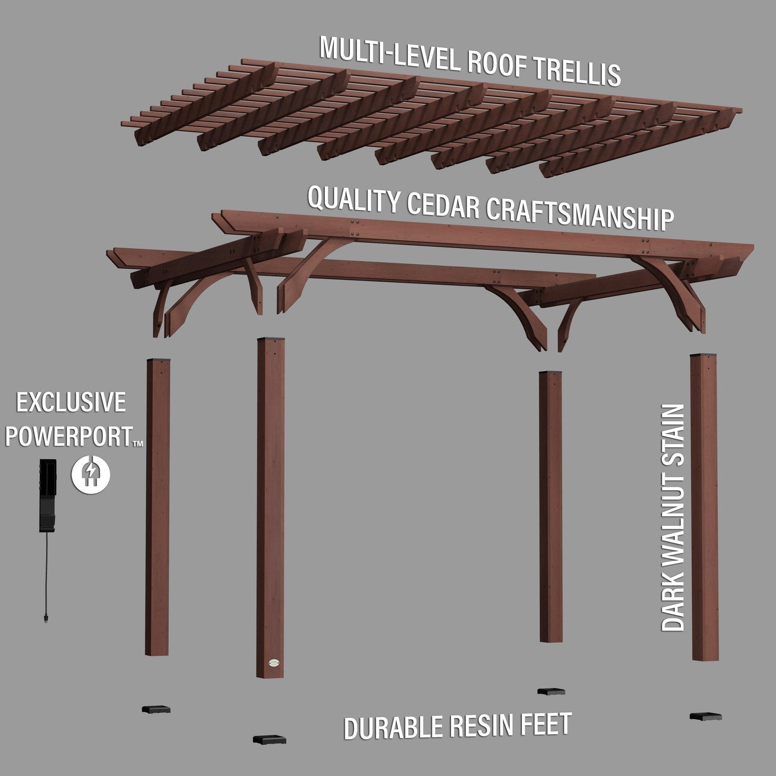 14×10 Somerville Pergola in Walnut Stain