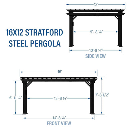 16×12 Stratford Traditional Steel Pergola with Sail Shade